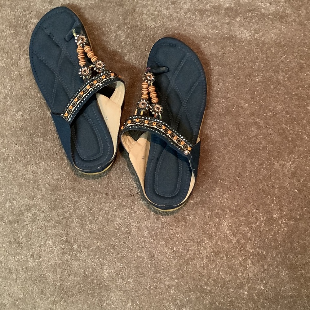 Navy Beaded Women's Sandals